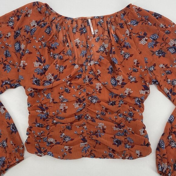 Free People Final Rose Chiffon Long Sleeve Blouse Crop Rust Size M - Picture 5 of 13
